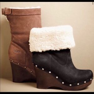 Ugg Carnegie black suede clog boots Sherpa lined